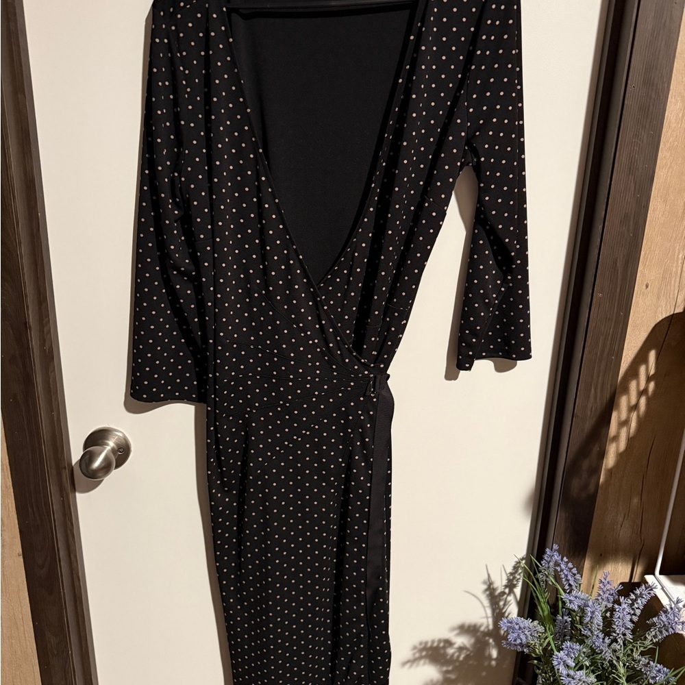 LOFT Black Long Sleeve Polka Dot Dress - Picture 3 of 5